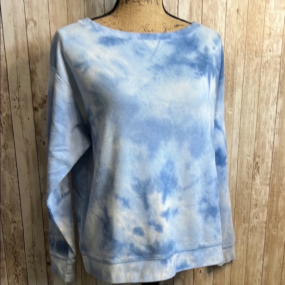 Fun Light Blue Tie Dye Knit Top